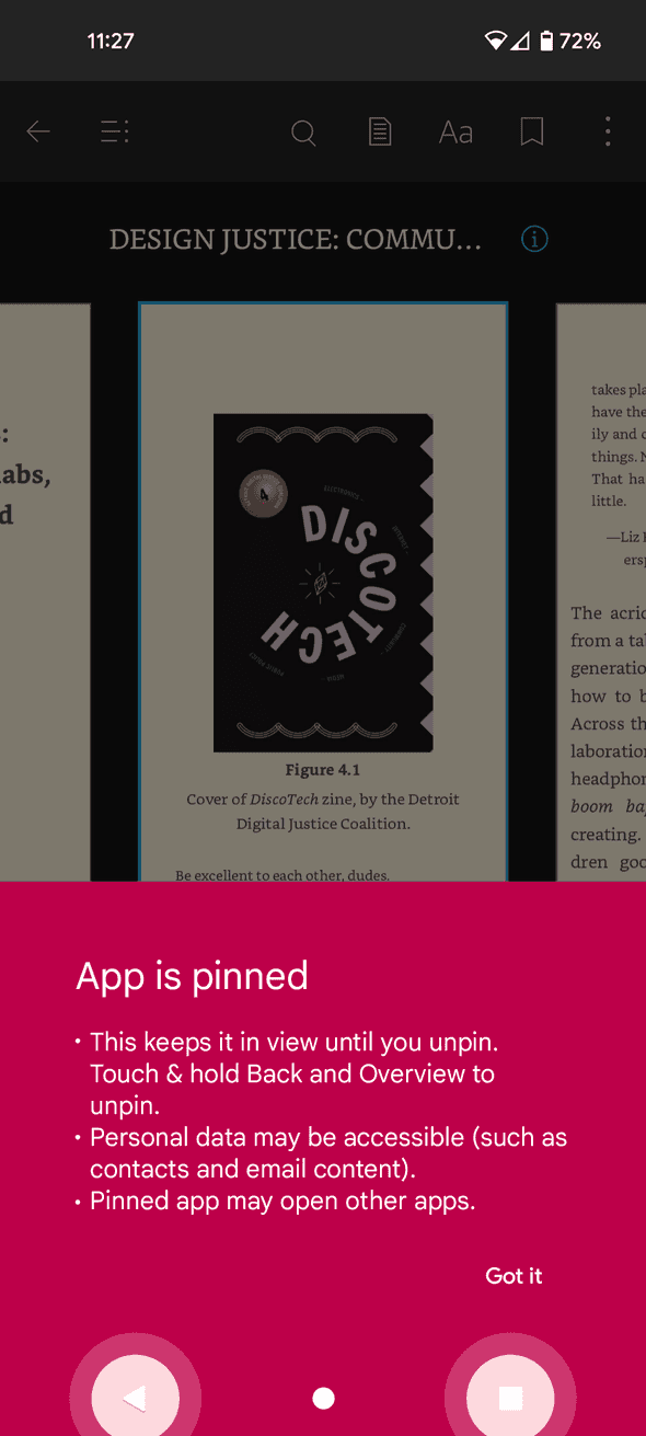 App is pinned