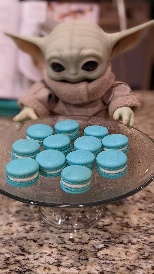 Grogu inspects the finished macarons